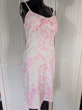 Primark Pink Tie Dye Ribbed Midi Dress Bow Front Cami Stretch NWT Women's US 10